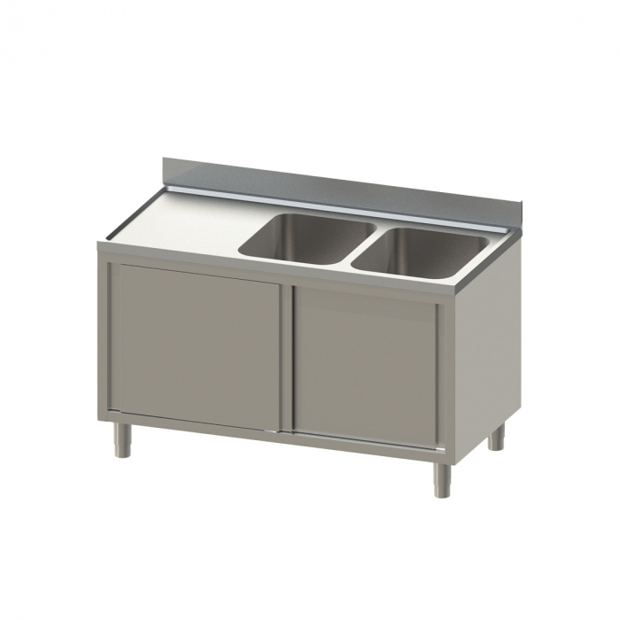 Topline Spülschrank 600 2 Becken rechts mit Schiebetüren B 1800 - Edelstahl Spültisch für die Gastronomie