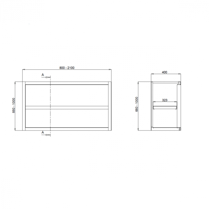 TOPLINE Wandhängeschrank 400 / offen B:1600
