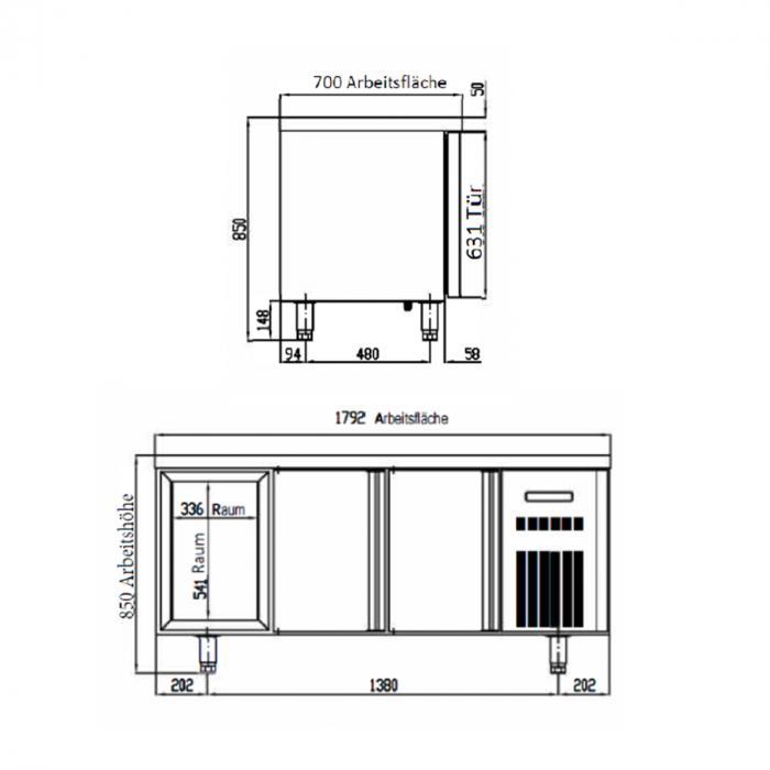 TOPLINE Tiefkühltisch 700 / 3-fach GN1/1 mit 3 Türen