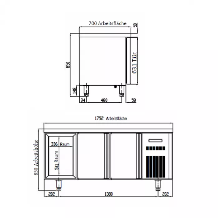 TOPLINE Tiefkühltisch 700 / 3-fach GN1/1 mit 4 Schubladen / 1 Tür