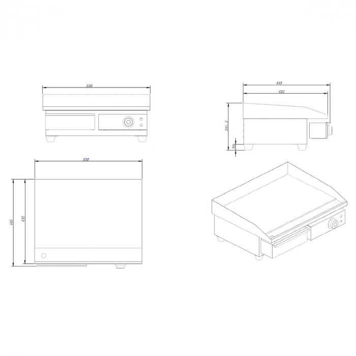EASYLINE Elektro Grillplatte Breite 550 mm, Grillfläche glatt