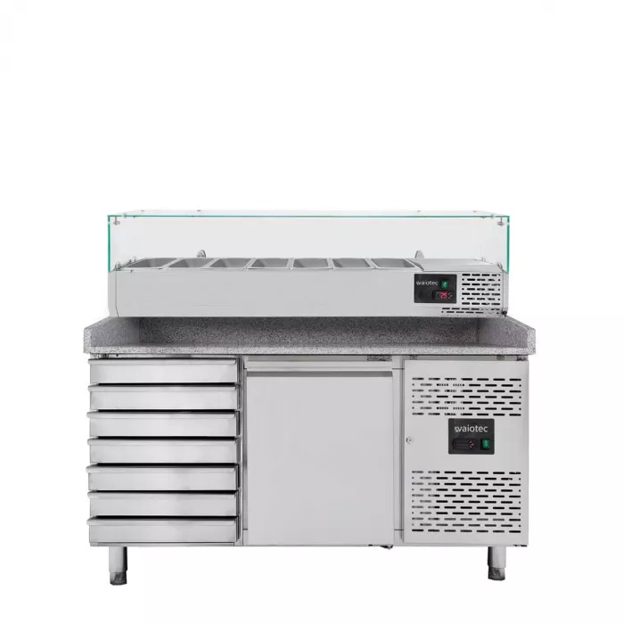 EASYLINE Pizzakühltisch 800 / 1-türig & 7 Schubladen "grau" inkl. Kühlaufsatz GN1/4