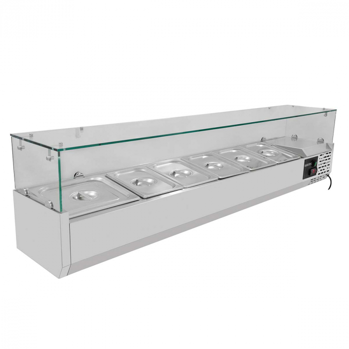 EASYLINE Pizzakühltisch 800 / 1-türig & 7 Schubladen "grau" inkl. Kühlaufsatz GN1/3