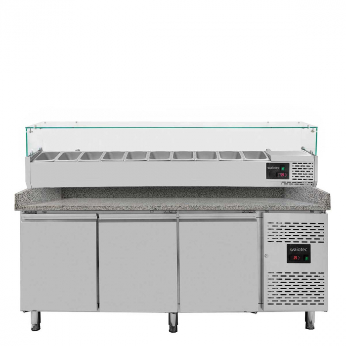 Pizzakühltisch 800 3-türig grau inkl. Kühlaufsatz GN1/4 - Gastrohot