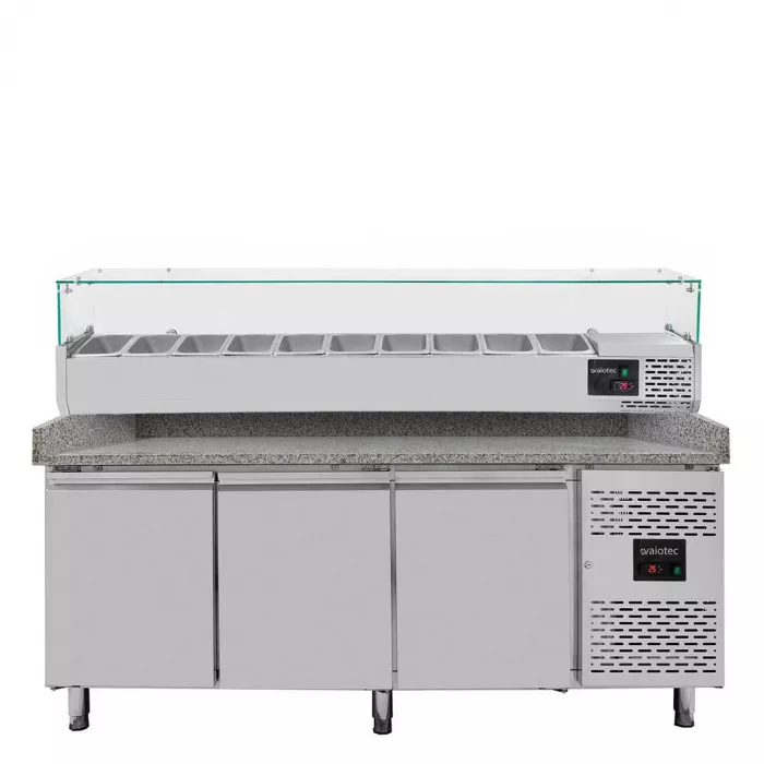 EASYLINE Pizzakühltisch 800 / 3-türig "grau" inkl. Kühlaufsatz GN1/4