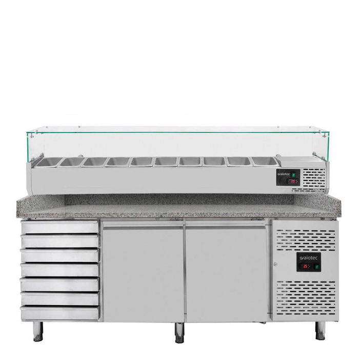Pizzakühltisch Easyline 800 2-türig 7 Schubladen grau inkl. Kühlaufsatz GN1/4 - Gastrohot