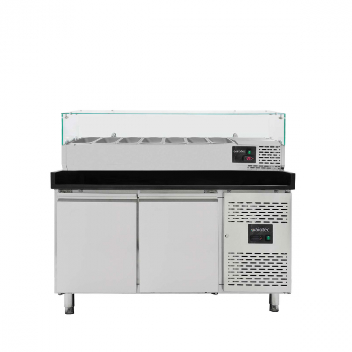 Pizzakühltisch Easyline 800 2-türig schwarz inkl. Kühlaufsatz GN1/4 - Gastrohot
