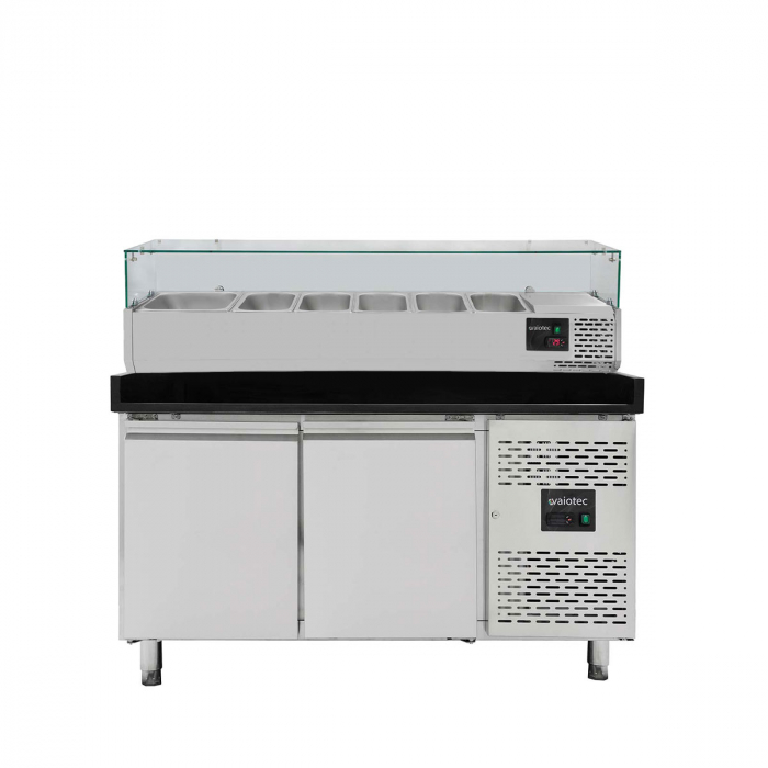 Easyline Pizzakühltisch 800 2-türig schwarz inkl. Kühlaufsatz GN1/3 - Gastrohot