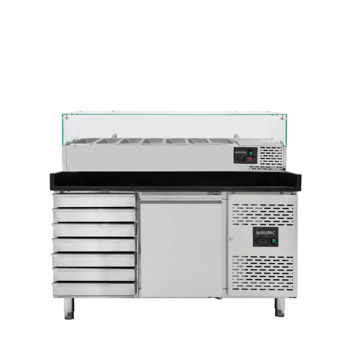Pizzakühltisch Easyline 800, 1-türig, 7 Schubladen, schwarz - inkl. Kühlaufsatz GN1/4