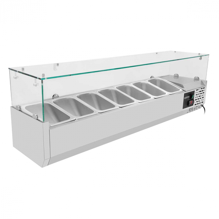 EASYLINE Pizzakühltisch 800 / 1-türig & 7 Schubladen "schwarz" inkl. Kühlaufsatz GN1/4