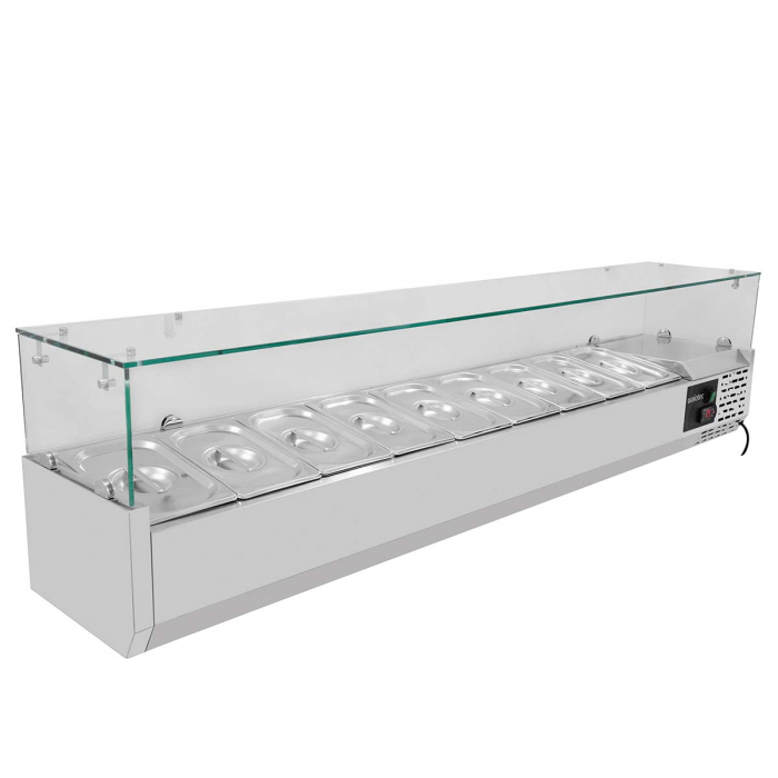 EASYLINE Pizzakühltisch 800 / 2-türig & 7 Schubladen "schwarz" inkl. Kühlaufsatz GN1/3