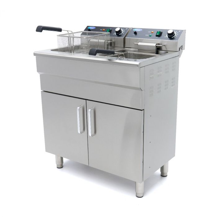Fritteuse - 2 x 16 l - 2 Körbe - mit Ablasshahn und Ständer - 230V
