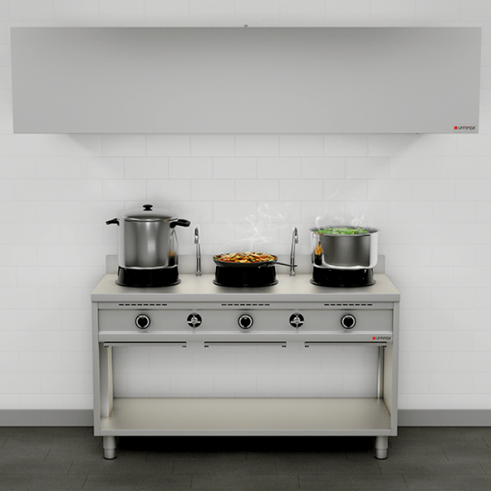 Wokherd 3x15 kW Gas, 3 Kochzonen, Erdgas/Propan umrüstbar