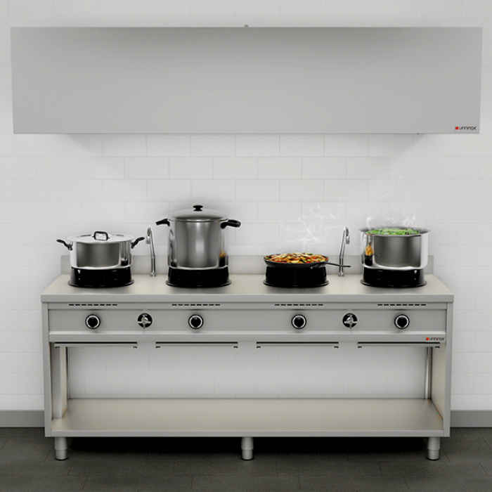 Gas-Wokherd 4 Kochzonen 4×15 kW Edelstahl für Erdgas/Propan