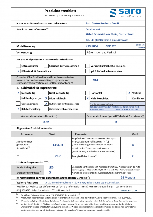 Kühlschrank mit Glastür + Werbetafel, Modell GTK 370