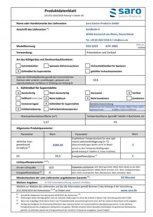 Kühlschrank mit 3 Glastüren + Werbetafel, Modell GTK 1065