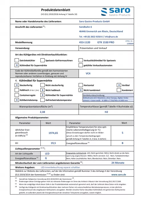 Kühlschrank mit 3 Glastüren, Modell GTK 1530 PRO
