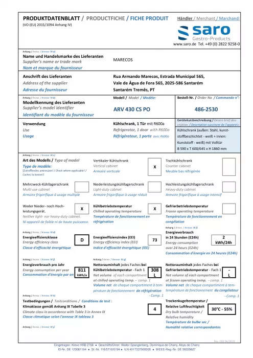 Kühlschrank - weiß, Modell ARV 430 CS PO