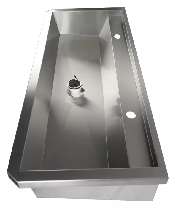 Edelstahl Waschbecken 1200 mm mit 2 Ablasshähnen