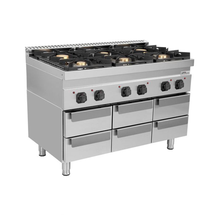 Unterbau 1200mm 6 Schubladen Neutral 700 für UnniCooking Geräte