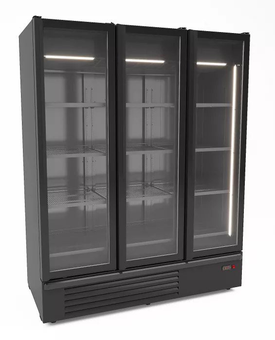 Kühlschrank 3 Glastüren Schwarz 1555 L, +1 bis +7 °C