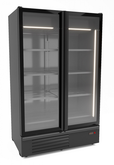 Tiefkühlschrank 1230 l – 2 Glastüren – Umluft – LED – Schwarz