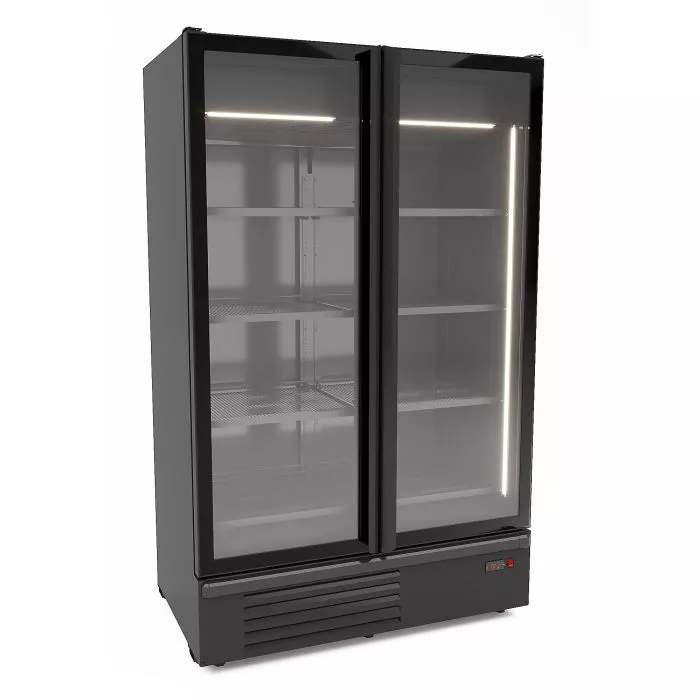 Tiefkühlschrank 1230 l – 2 Glastüren – Umluft – LED – Schwarz