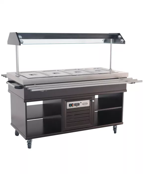 Buffet GN 4/1 gekühlt – Mahagoni, 0,35 kW, LED, Edelstahl, statisch