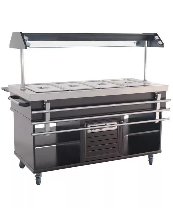 Buffet GN 4/1 gekühlt – Mahagoni, 0,35 kW, LED, Edelstahl, statisch