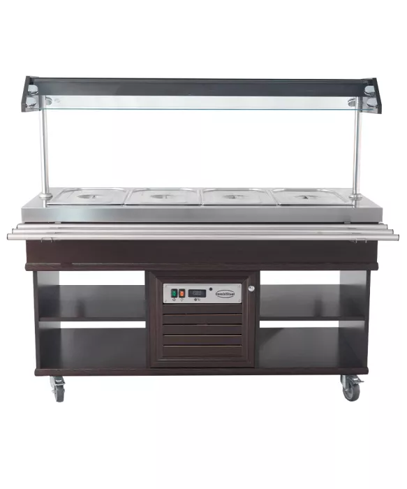 Buffet GN 4/1 gekühlt – Mahagoni, 0,35 kW, LED, Edelstahl, statisch