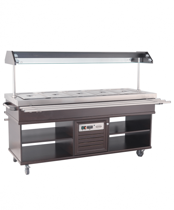 Buffet GN 5/1 gekühlt – Mahagoni, statisch, LED, 0,4 kW, 5× GN 1/1