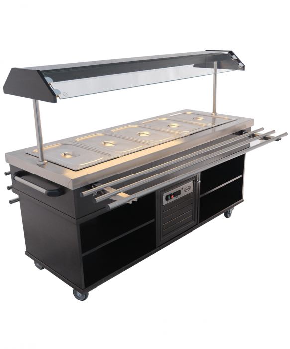 Buffet GN 5/1 gekühlt – Mahagoni, statisch, LED, 0,4 kW, 5× GN 1/1
