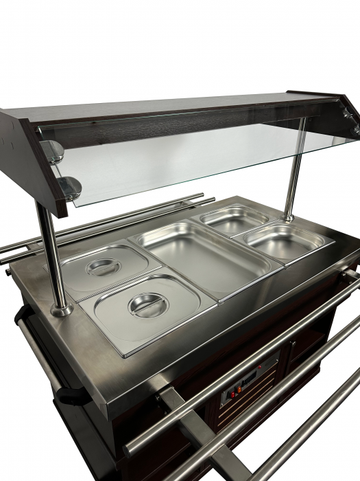 Heißes Buffet GN 3/1 Mahagoni mit LED – Wärmewagen für 3x 1/1 GN