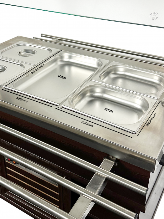 Heißes Buffet GN 3/1 Mahagoni mit LED – Wärmewagen für 3x 1/1 GN