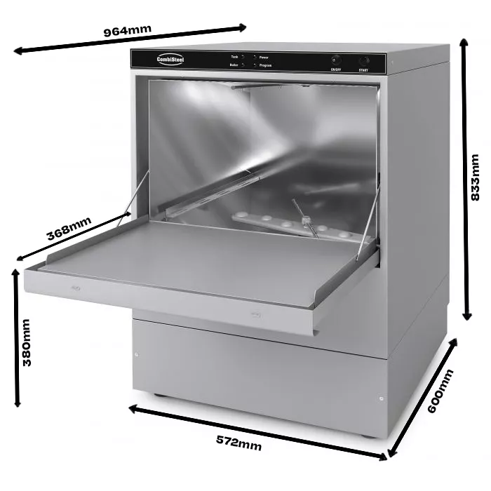 Geschirrspülmaschine – 500×500 mm Korb, 30 Körbe/Stunde, 3,6 kW