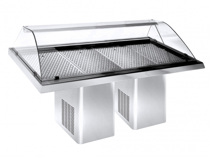 Gekühlte Fischvitrine 2.3 – Edelstahl, 0,25 kW, LED, fahrbar