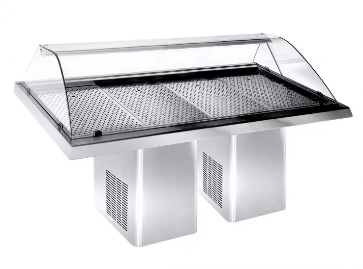 Gekühlte Fischvitrine 2.3 – Edelstahl, 0,25 kW, LED, fahrbar