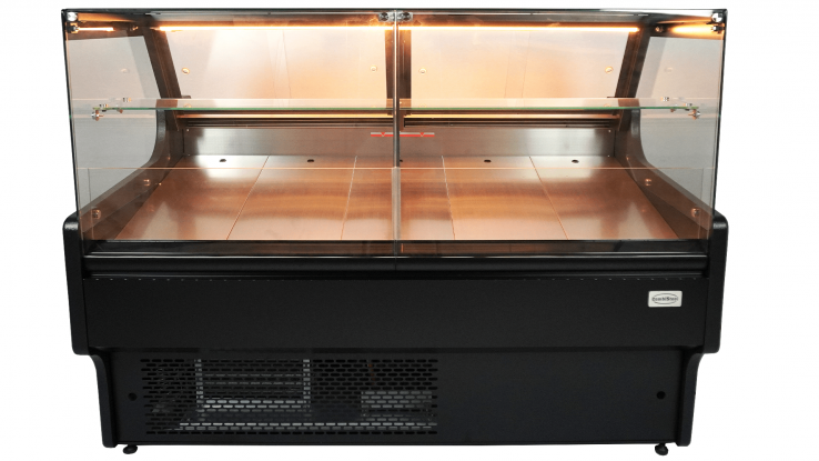 Kühlvitrine 370 l – Umluft – LED – Klappglas & Snack-Etage