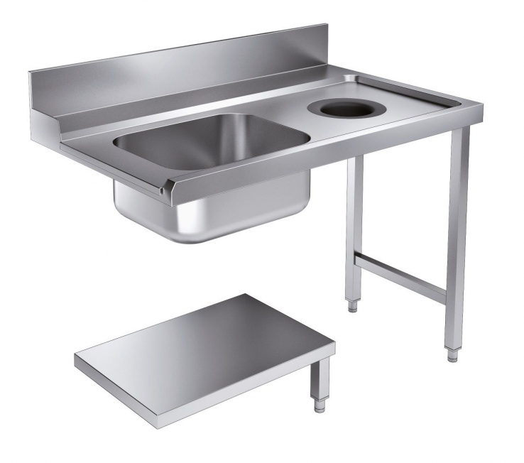 Zulauftisch 1200 Rechts mit Abfallloch – Becken links & Grundboden