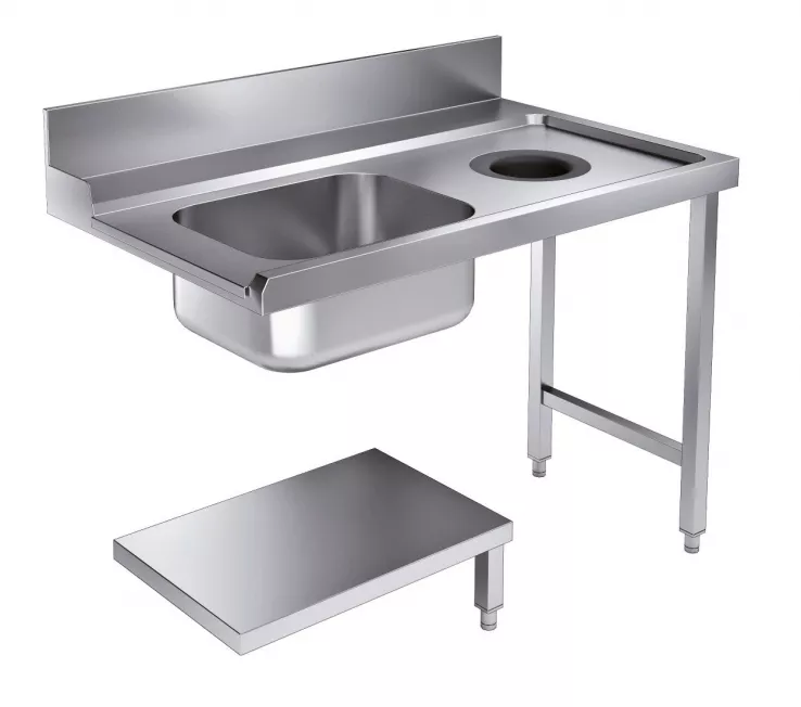 Zulauftisch 1200 Rechts mit Abfallloch – Becken links & Grundboden