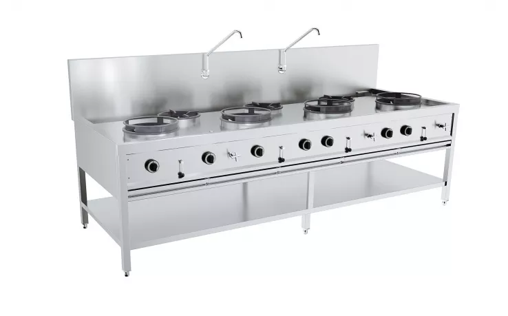 Gas-Woktisch 4×17 kW + 3×9 kW, 2 500 mm, freistehend