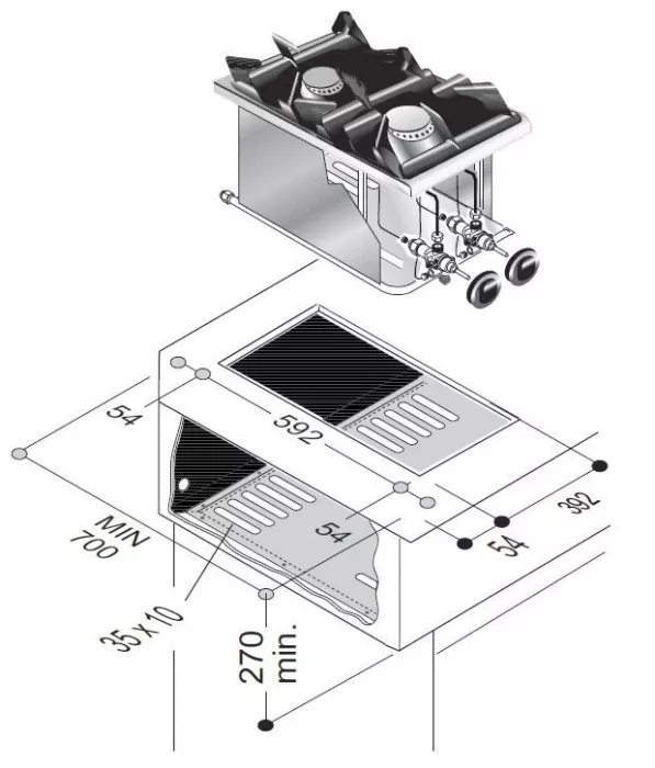 Gasherd 2-flammig, 3,5 kW + 5,5 kW, 9 kW gesamt, Tischgerät