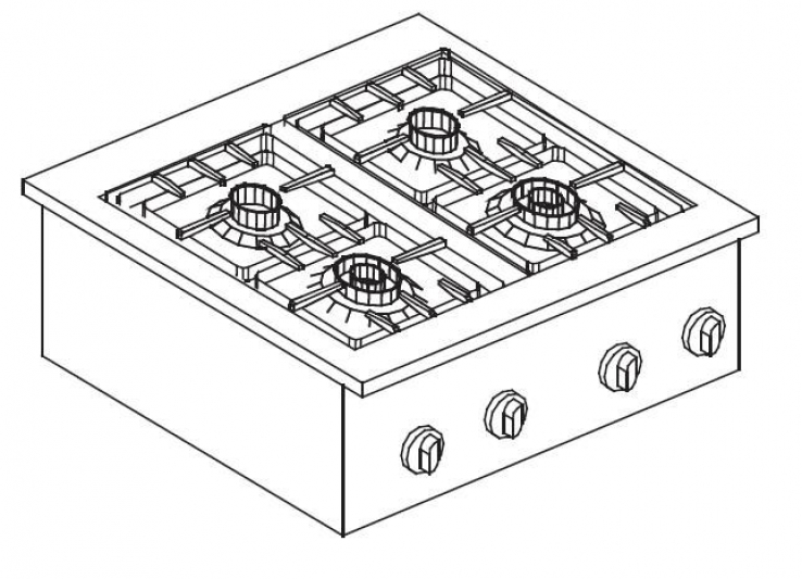 Gasherd 4-flammig, 18 kW, Tischgerät – Edelstahl