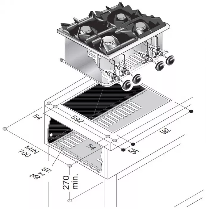 Gasherd 4-flammig, 14 kW, Tischgerät – kompakt & leistungsstark