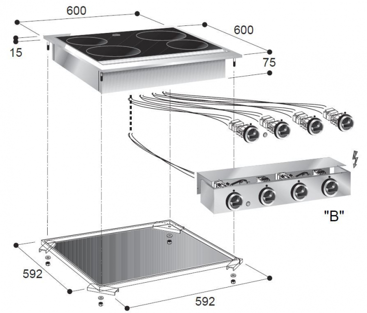 Glaskeramikherd 4 Zonen Elektro 600 mm – 400 V