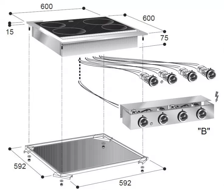 Glaskeramikherd 4 Zonen Elektro 600 mm – 400 V