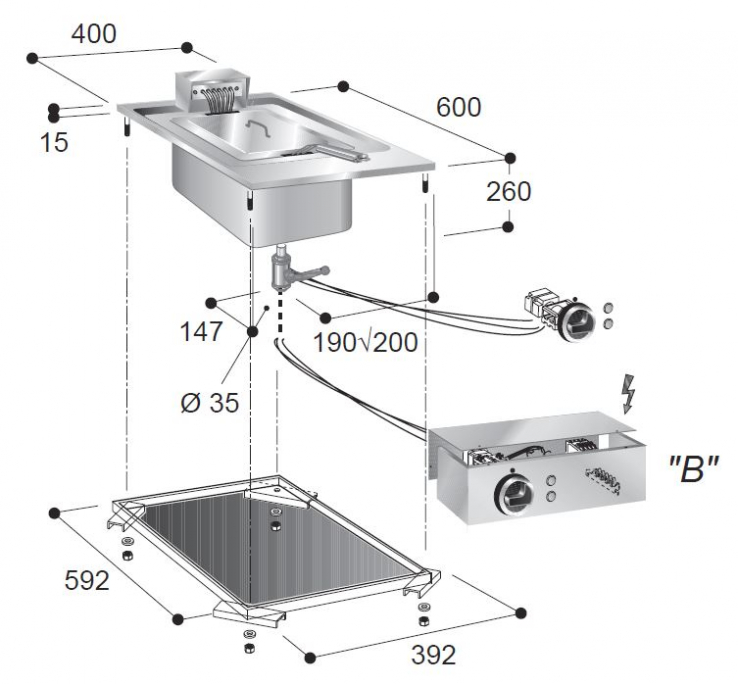 10 L Elektro-Fritteuse – 7,25 kW & 13 kg/h Förderleistung