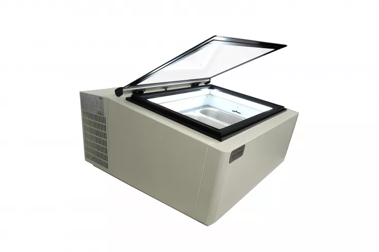 Tischmodell Speiseisvitrine Weiß Öffnet Auf Der Kundenseite