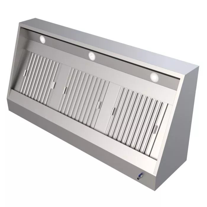 Wandhaube 2400 mm – Edelstahl-Dunstabzugshaube mit 4 Filtern & Beleuchtung