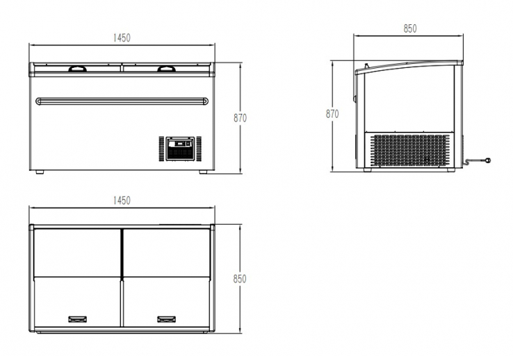 Supermarkt Tiefkühltruhe 2100 – 850 L, automatische Abtauung, LED